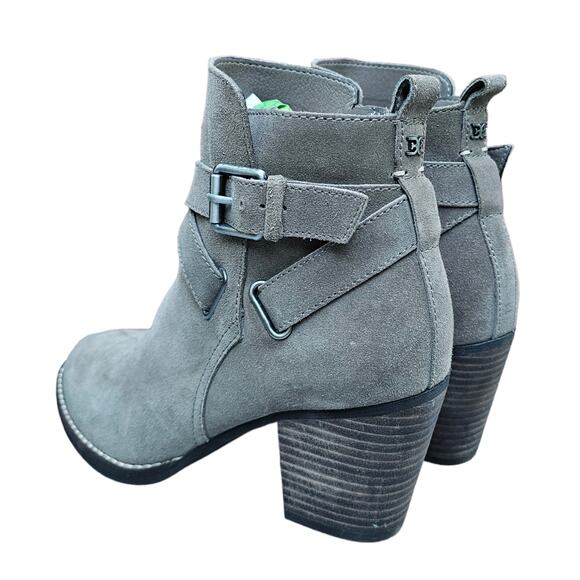 Buckle Detail Heeled Ankle Boot Sam Edelman Morris Size 8.5 Taupe Suede Leather - Picture 4 of 14
